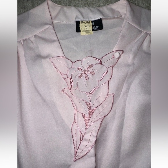 Vintage Blouse Floral Appliqué Women's Size 14 Pink Long Sleeve Button Shirt Top - Picture 6 of 9